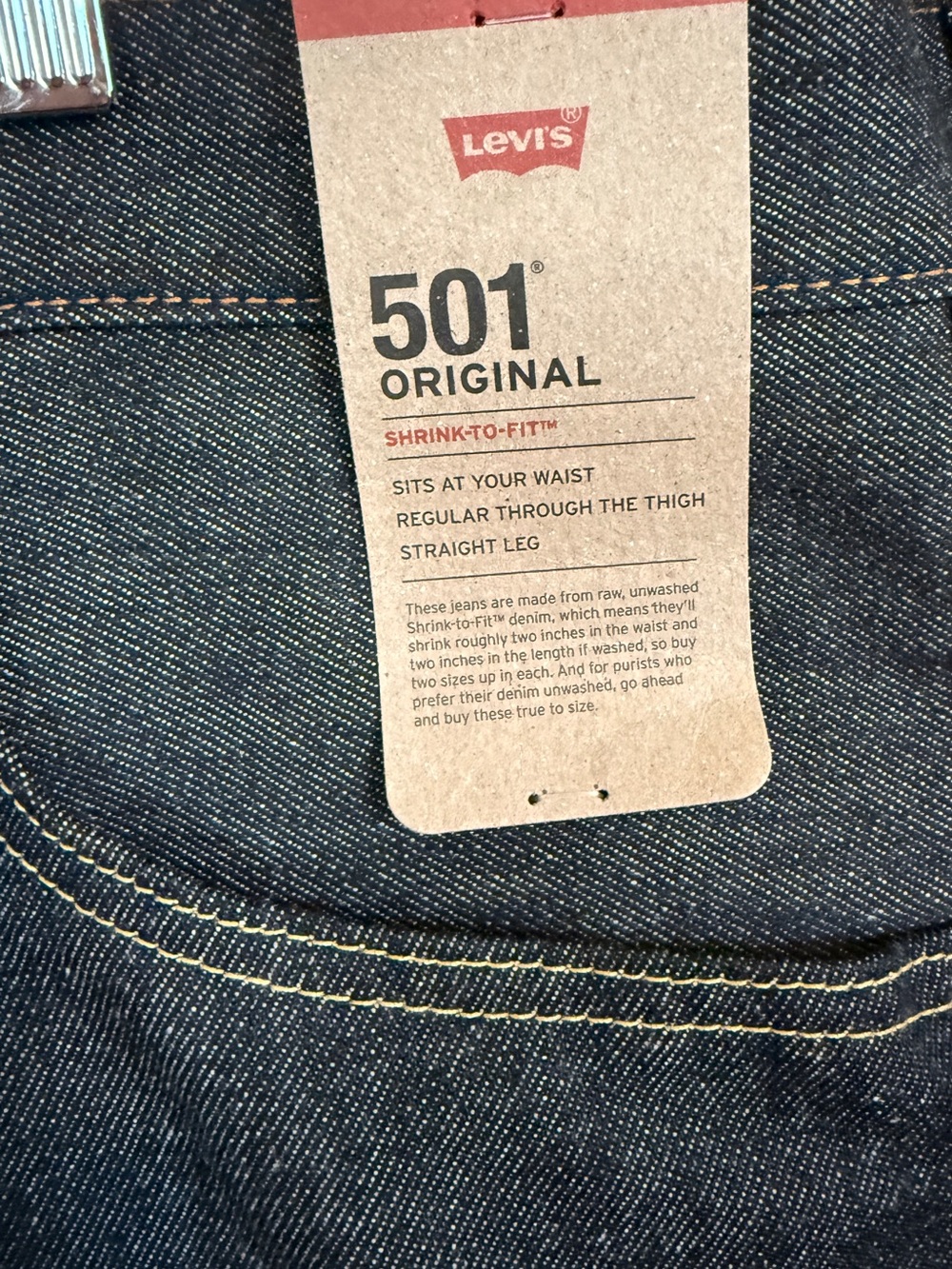 Levi’s NWT 501 Original Fit Jeans 44x34 Dark Wash Indigo Button Fly Straight Leg - Picture 12 of 12